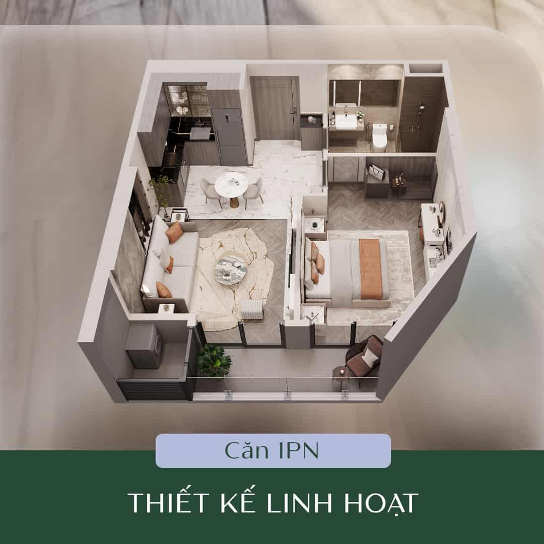 Layout thiết kế căn hộ 1 Phòng Ngủ tại dự án Lumière Midtown.