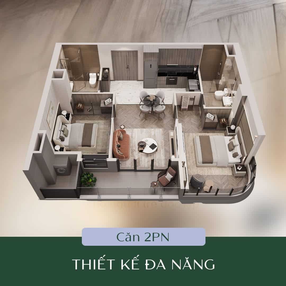 Layout thiết kế căn hộ 2 Phòng Ngủ tại dự án Lumière Midtown.