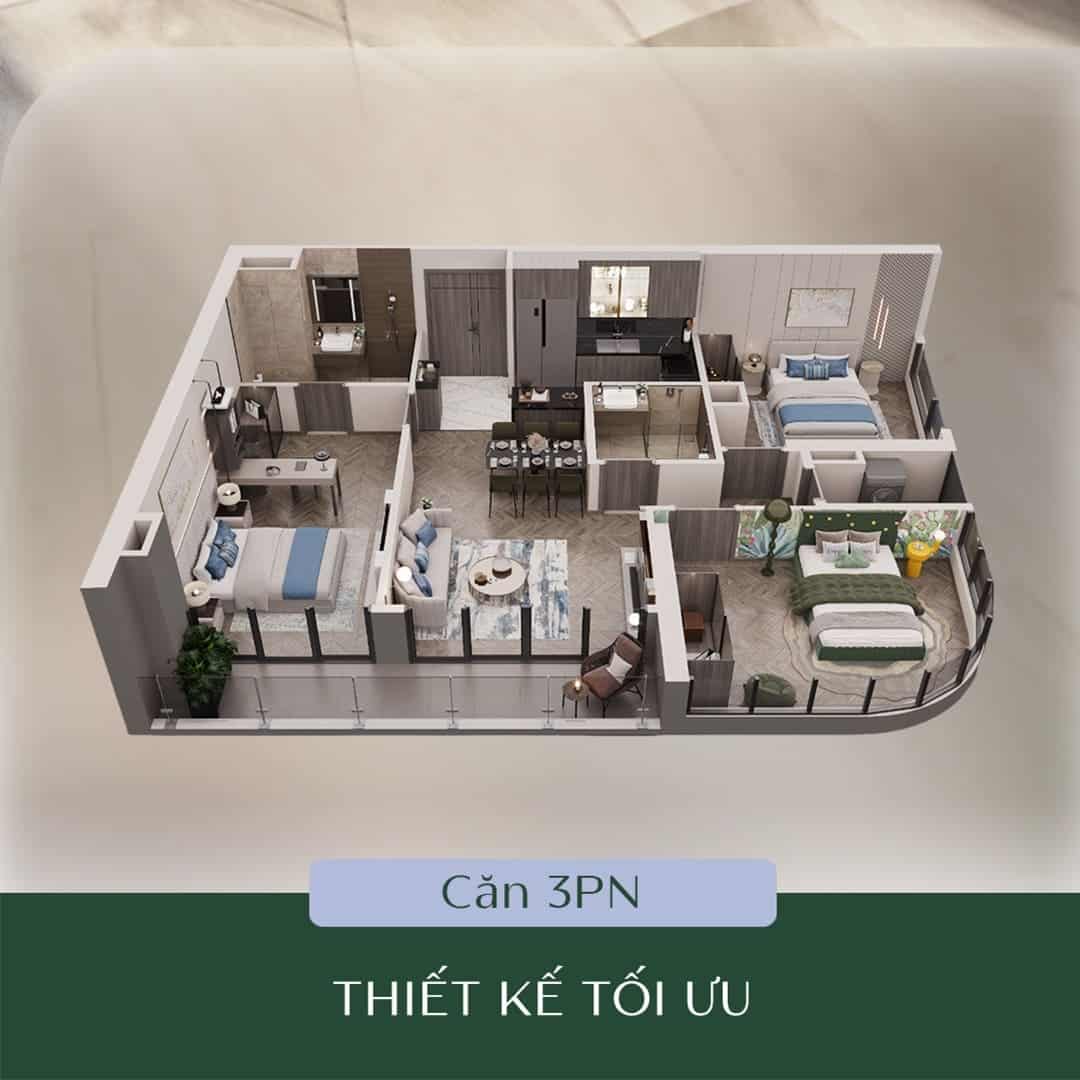 Layout thiết kế căn hộ 3 Phòng Ngủ tại dự án Lumière Midtown.