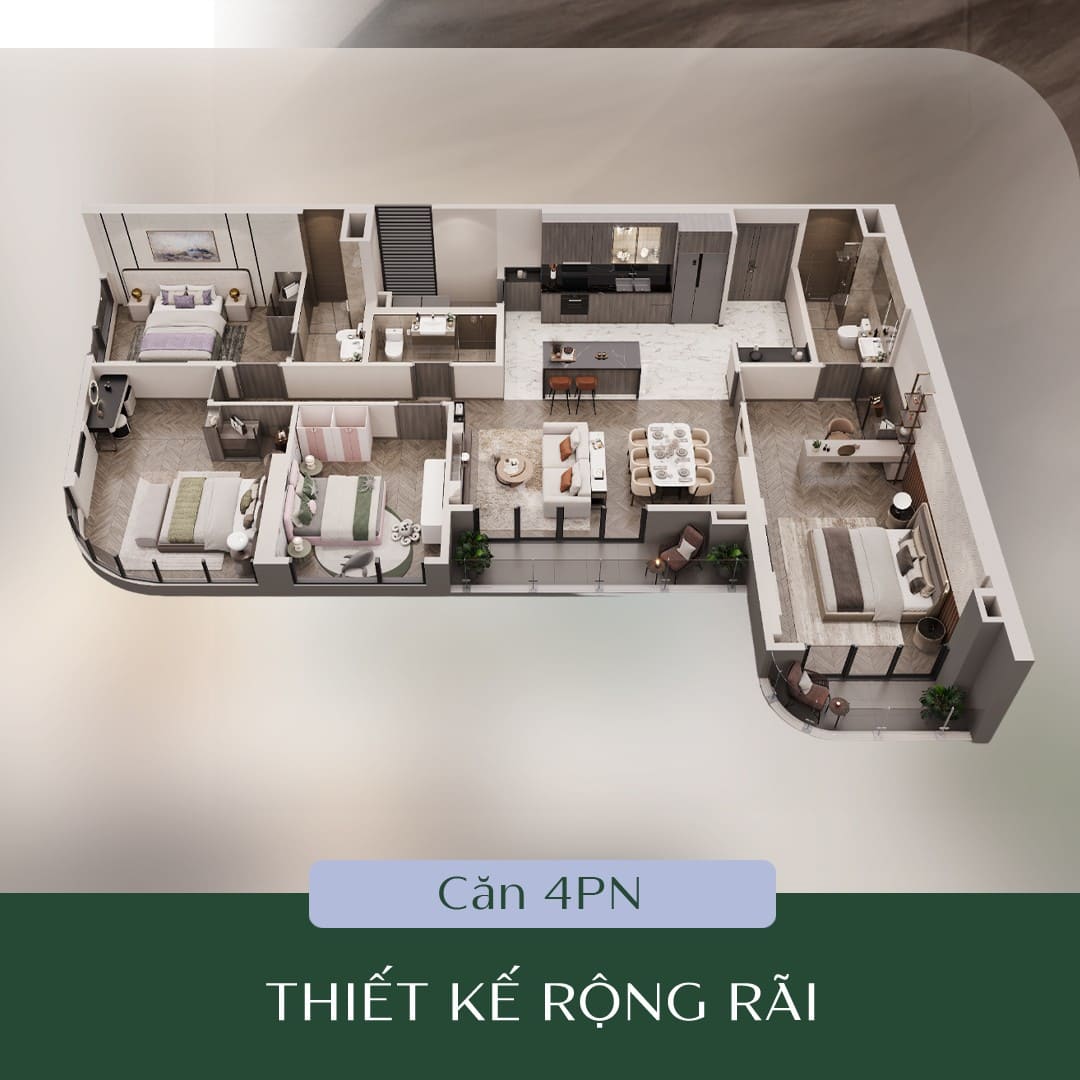Layout thiết kế căn hộ 4 Phòng Ngủ tại dự án Lumière Midtown.