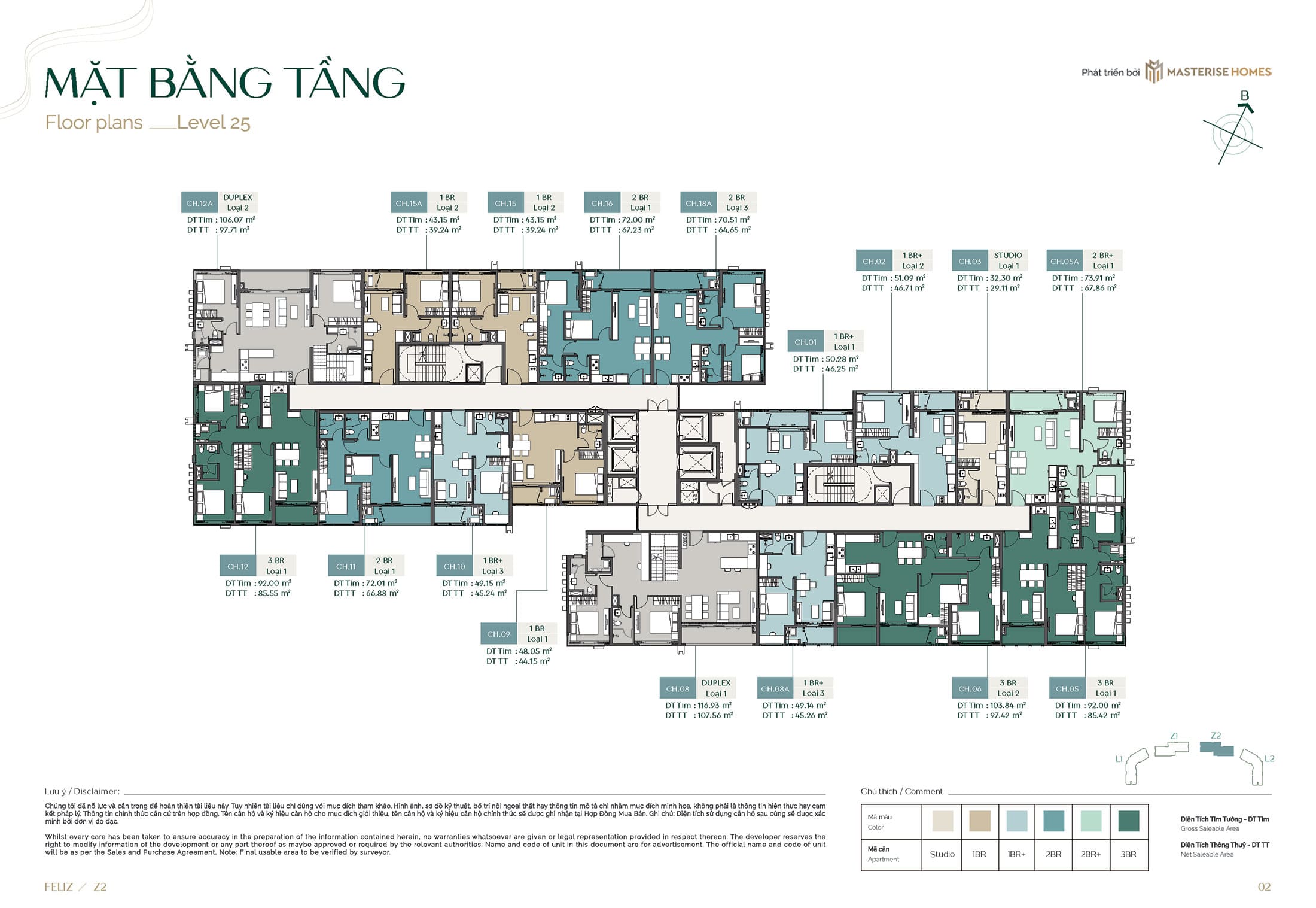 Mặt bằng điển hình Tầng 25 tòa Z2 Feliz dự án căn hộ Lumière Midtown.